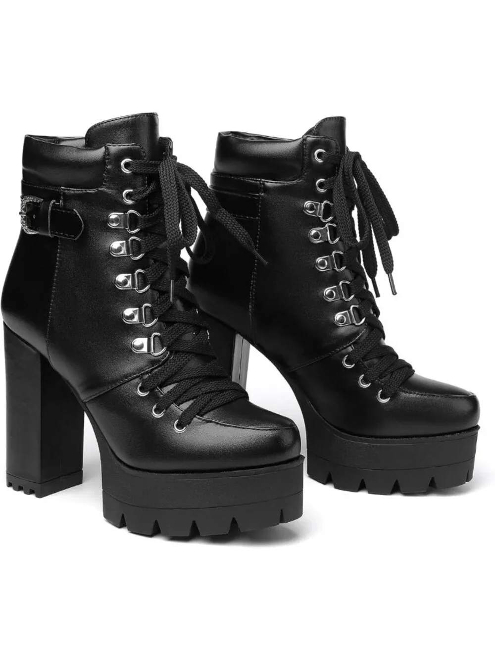 Chic Lace-Up Suede Ankle Booties - Round Toe Platform High Heels for Women